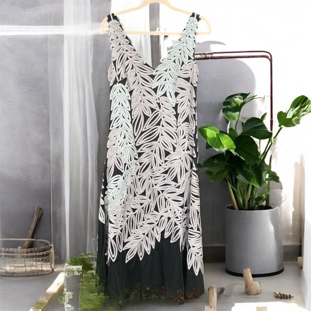 Js Collections Black, Lilac & Grey Leaf Embroider… - image 1